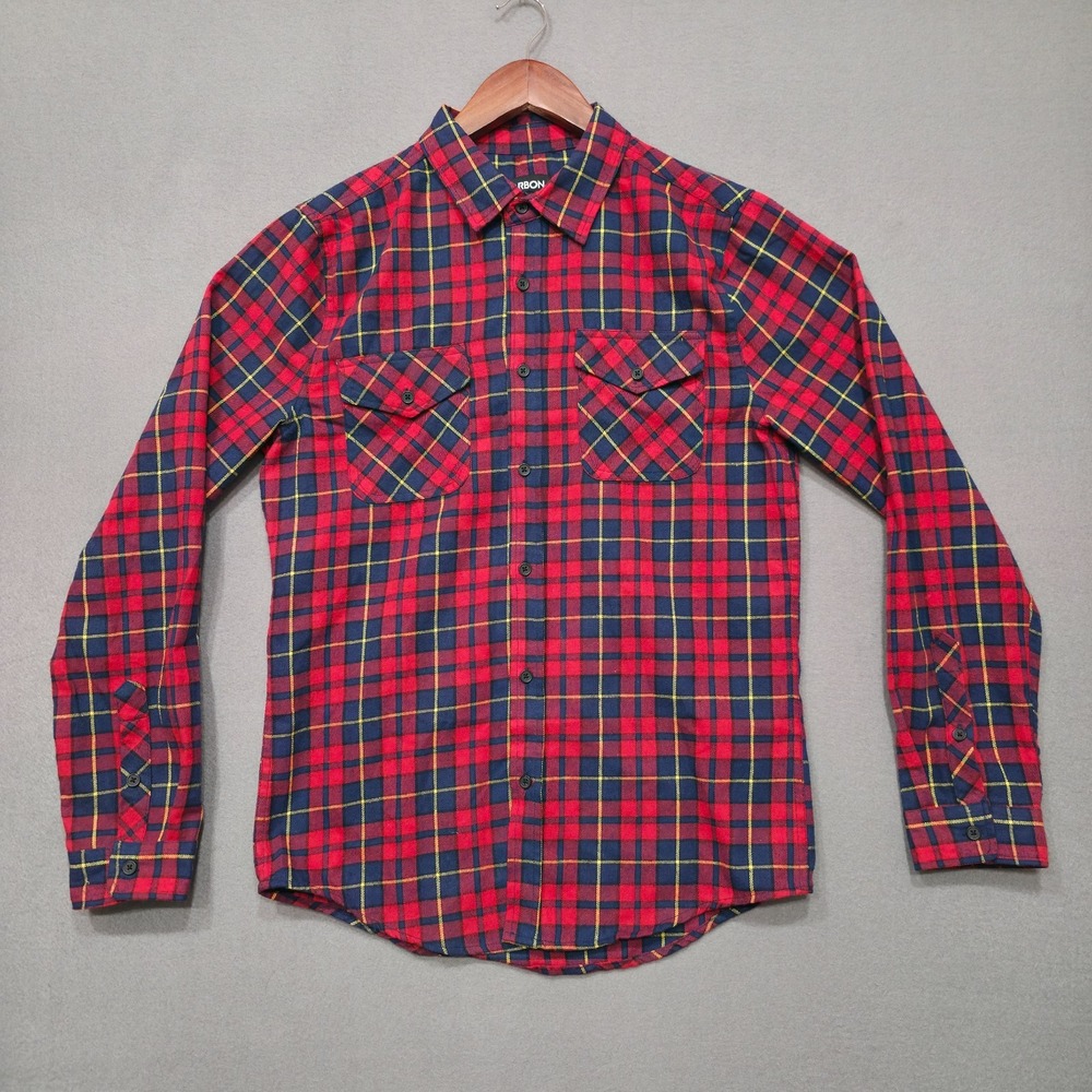 Carbon Men's‎ Red Plaid Long Sleeve Button Up Flannel Size Small